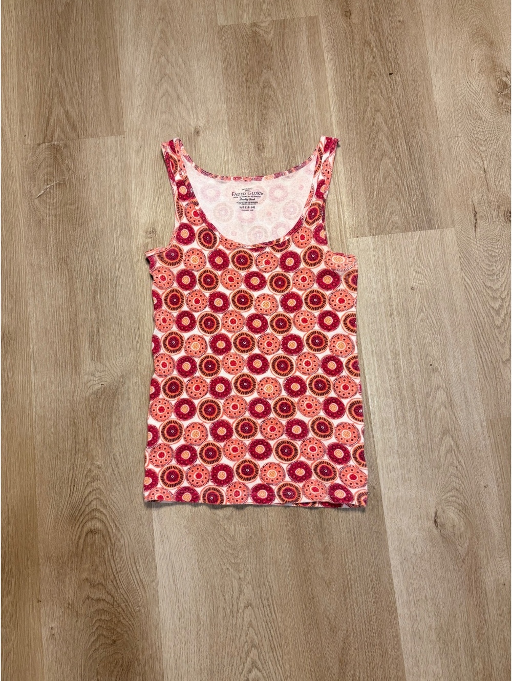 Faded Glory Y2K Pink Tank Top Size Large Scoop Neck Patterned Preppy Summer